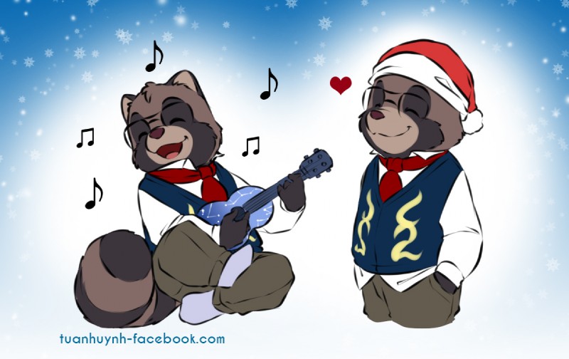 anthro bottomwear christmas_clothing christmas_headwear clothed clothing eyes_closed eyewear glasses hat headgear headwear holidays lute male musical_instrument necktie pants playing_ukulele plucked_string_instrument santa_hat shirt sitting solo string_instrument topwear ukulele doraemonbasil christmas richard_hayashi canid canine mammal raccoon_dog tanuki 2019