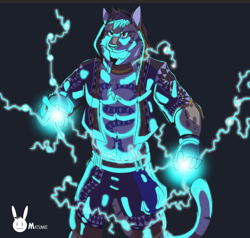 anthro black_background clothed clothing countershading male muscular muscular_anthro muscular_male simple_background solo matsunari nekojishi studio_klondike likulau clouded_leopard felid mammal pantherine 2017 absurd_res hi_res signature