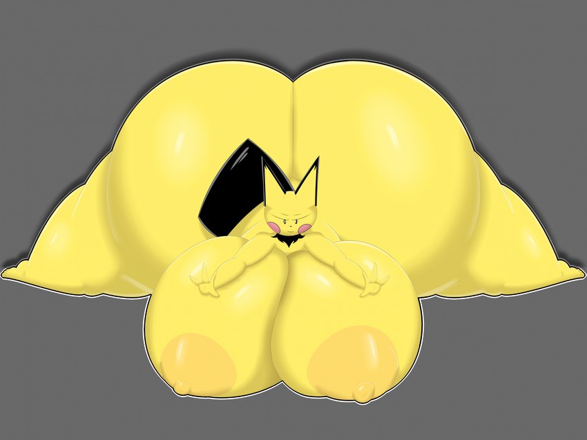 anthro areola big_areola big_breasts big_butt big_nipples black_ear_tips black_eyebrows black_nose black_sclera black_tail breasts butt dipstick_ears ear_markings eyebrows female front_view grey_background huge_areola huge_breasts huge_butt huge_thighs hyper hyper_breasts hyper_butt hyper_thighs lying multicolored_ears nipples on_front outline pink_cheeks reaching_out simple_background smile solo spread_legs spreading tail tan_areola tan_nipples thick_thighs white_eyes white_outline yellow_body yellow_ears bloocherrypie nintendo pokemon generation_2_pokemon pichu pokemon_(species) 2023 colored digital_media_(artwork) hi_res shaded