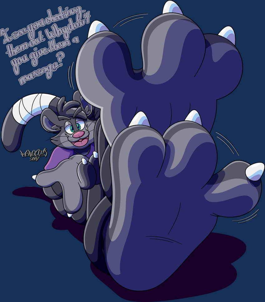 3_toes 4_fingers anthro big_feet bottomwear claws clothing curling_toes feet feet_towards_viewer finger_claws fingers foot_fetish foot_focus looking_at_viewer male open_mouth palms pants paws purple_tongue shirt soles solo spread_toes tail toe_claws toes tongue toony topwear uvula wristband marquis2007 puck_(cobaltzone) felid mammal pantherine absurd_res hi_res