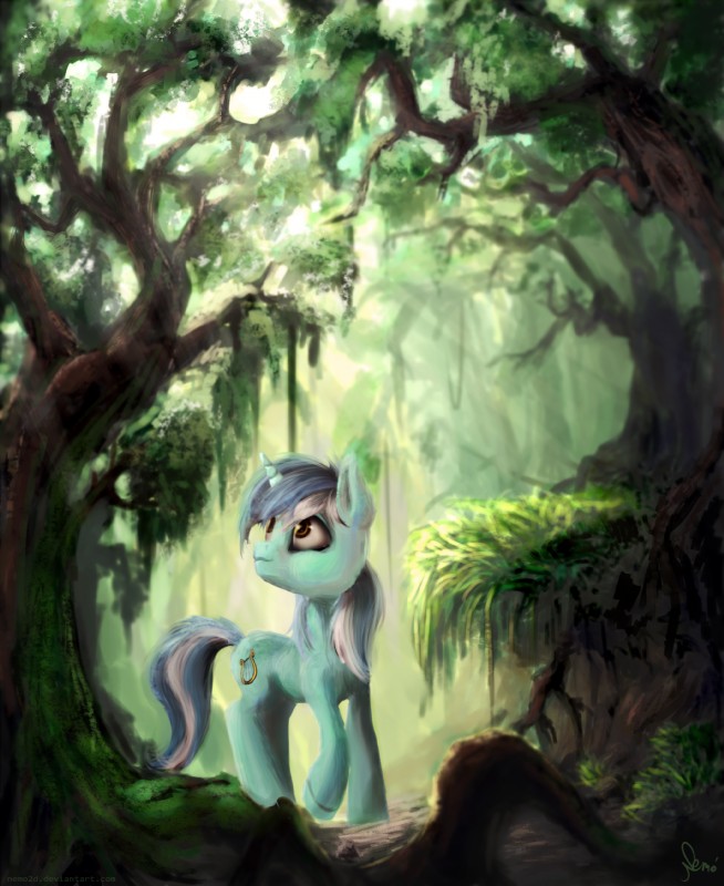 brown_eyes cutie_mark detailed_background female feral forest fur grass green_body green_fur hair horn multicolored_hair nature outside plant solo tree two_tone_hair nemo2d friendship_is_magic hasbro my_little_pony mythology lyra_heartstrings_(mlp) equid equine mammal mythological_creature mythological_equine unicorn 2015 digital_media_(artwork) digital_painting_(artwork) hi_res