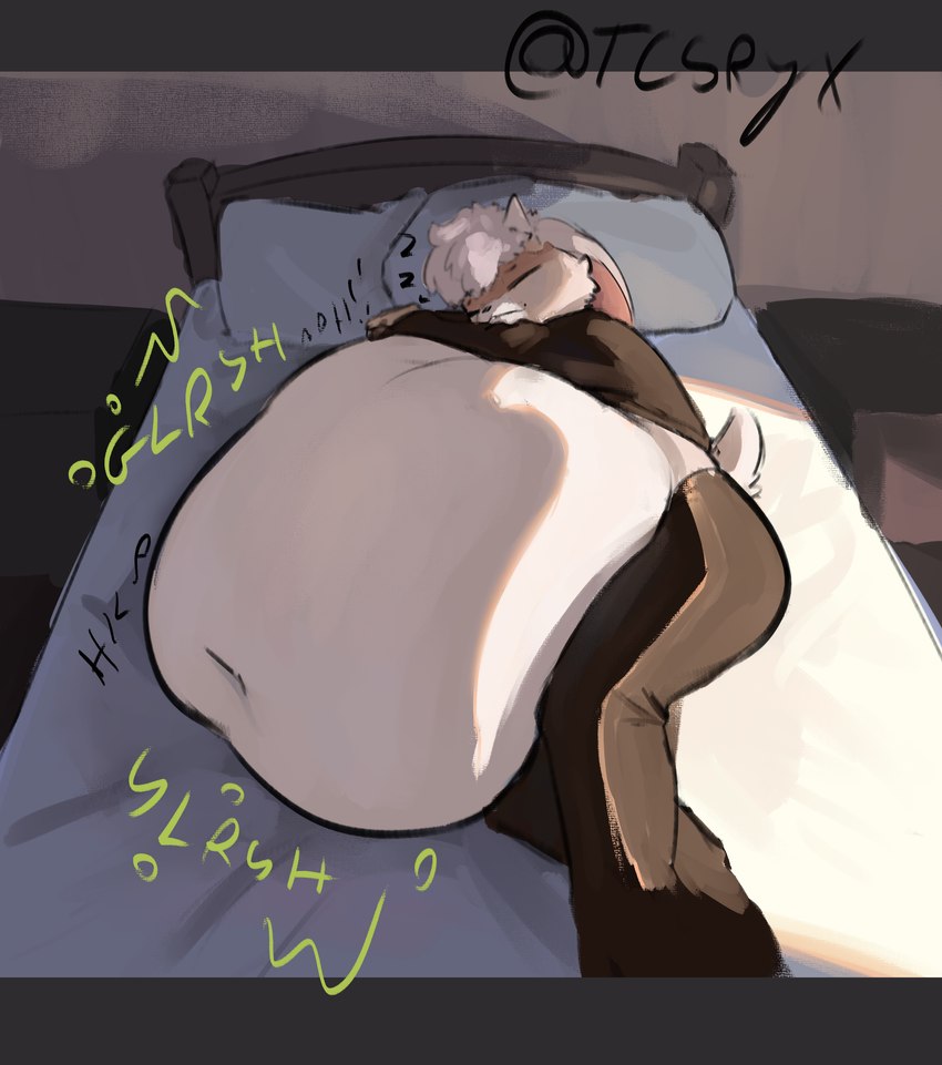 abdominal_bulge anthro anthro_pred bed bedroom belly big_belly biped black_clothing black_legwear black_text black_topwear bloated bodily_noises bovid_horn calling_for_help caprine_horn closed_smile clothed clothed_anthro clothed_male clothing digestion digestion_noises exposed_belly eyes_closed floppy_ears fully_inside fur furniture glorsh goat_horn green_text hair head_horn horn huge_belly inside legwear light long_sleeves lying male male_anthro male_pred monotone_belly motion_lines mouth_closed mph! muffled multicolored_body multicolored_fur navel on_bed on_side pillow rumbling_stomach same_size_vore scut_tail short_hair short_tail shortened_sound_effect sleeping sleeping_pred slorsh smile solo sound_effect_variant sound_effects tail tan_body tan_fur text topwear twitter_handle two_tone_body two_tone_fur unseen_prey unwilling_prey vore vowelless vowelless_sound_effect vowelless_vocalization white_belly white_body white_fur white_hair zzz tcsrjx pili_(pili_goat) bovid caprine goat mammal 2025 absurd_res artist_name digital_media_(artwork) english_description english_text hi_res letterbox lighting shaded soft_shading
