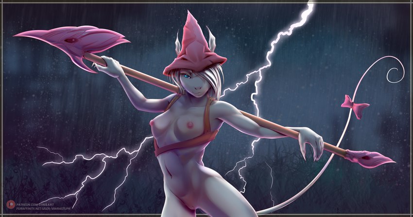 anthro areola breasts electricity female fingers genitals hair hair_over_eye lightning nipples one_eye_obstructed pussy solo text viwrastupr final_fantasy final_fantasy_ix square_enix freya_crescent burmecian mammal murid rodent 2022 absurd_res digital_media_(artwork) hi_res url