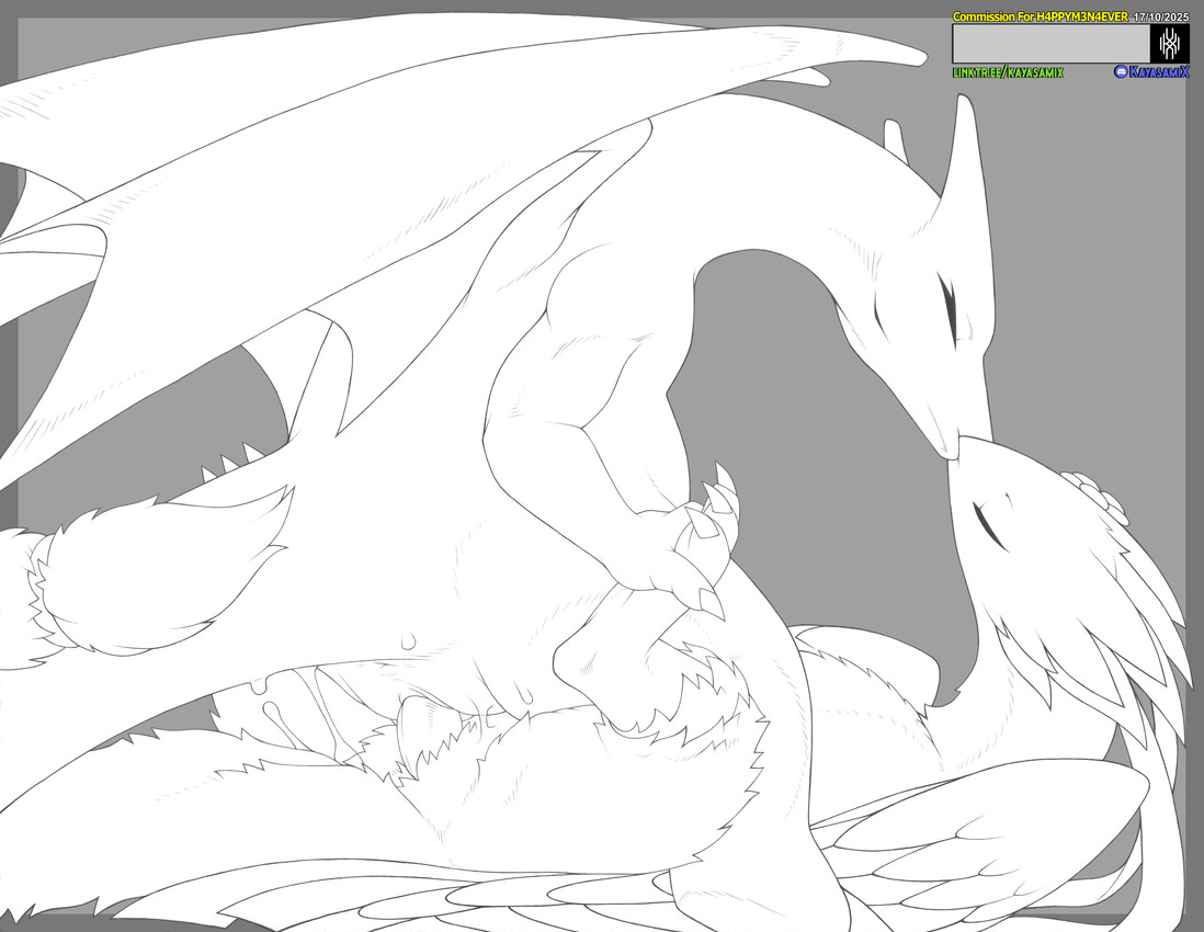 ambiguous_fluids anthro anus butt claws cowgirl_position dominant dominant_female duo eyelashes eyes_closed feathered_wings feathers feet female female_feral female_on_top female_penetrated feral feral_penetrated feral_penetrating from_front_position fur genitals hand_on_foot humanoid_genitalia kissing logo male male/female male_feral male_on_bottom male_penetrating nude nude_female nude_male on_bottom on_top penetration rear_view sex simple_background spread_legs spread_vulva spread_wings spreading submissive submissive_male tail text toony vaginal vaginal_penetration vulva wings kayasamix mythology nintendo pokemon charizard dragon generation_1_pokemon lizard mythological_creature mythological_scalie pokemon_(species) reptile scalie 2025 absurd_res black_and_white detailed hi_res line_art monochrome traditional_media_(artwork)