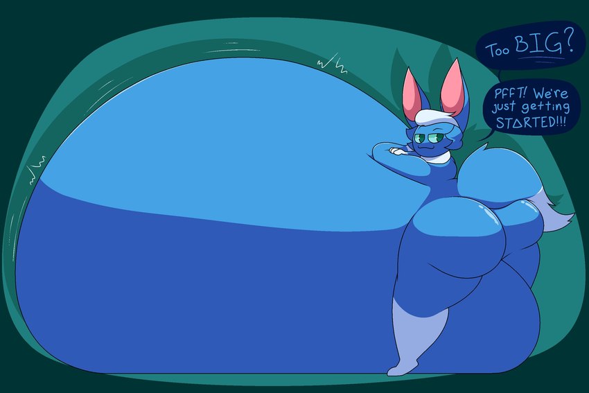 ambiguous_gender anthro belly big_belly big_butt blue_body blue_fur blue_hair blue_tail butt fur gloves_(marking) green_eyes hair huge_belly hyper hyper_belly implied_inflation leg_markings long_ears markings multicolored_body multicolored_fur multicolored_hair neck_tuft pink_body pink_fur socks_(marking) solo tail tail_markings text thick_thighs tuft two_tone_body two_tone_fur two_tone_hair two_tone_tail white_body white_fur white_hair white_tail wide_hips chip_at_night herry_(addde) domestic_cat felid feline felis mammal english_text hi_res