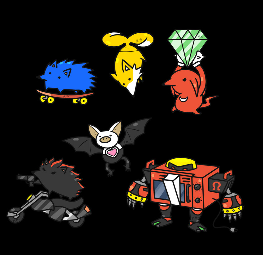 knuckles the echidna, shadow the hedgehog, sonic the hedgehog, rouge the bat, miles prower, and etc (sonic the hedgehog (series) and etc) created by pyllymursu