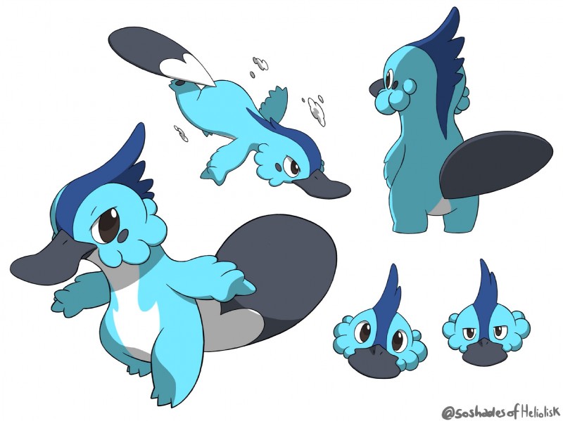 ambiguous_gender anthro blue_body blue_fur fur mohawk solo 50shadesofheliolisk crema_(company) temtem mammal monotreme platox_(temtem) temtem_(species) hi_res model_sheet