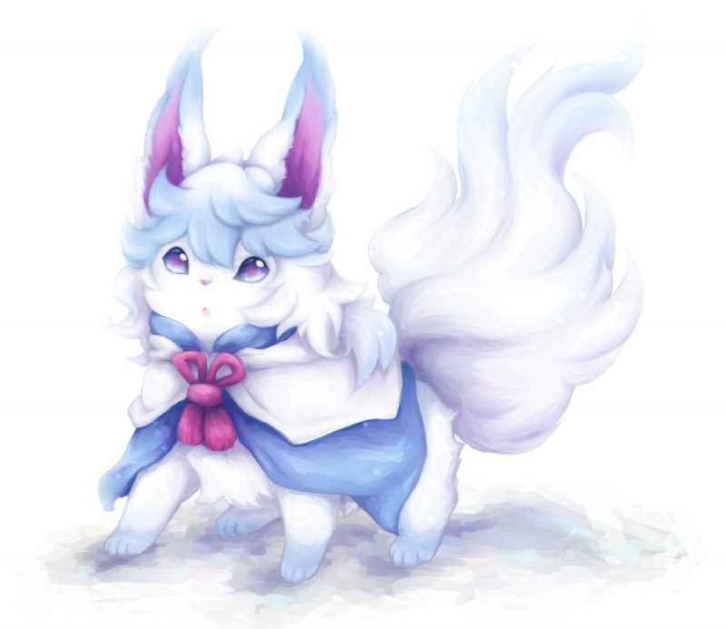 bow_(feature) bow_tie feral fur male purple_eyes solo white_body white_fur moyura fate_(series) type-moon cath_palug breed_of_calamity canid canine mammal hi_res