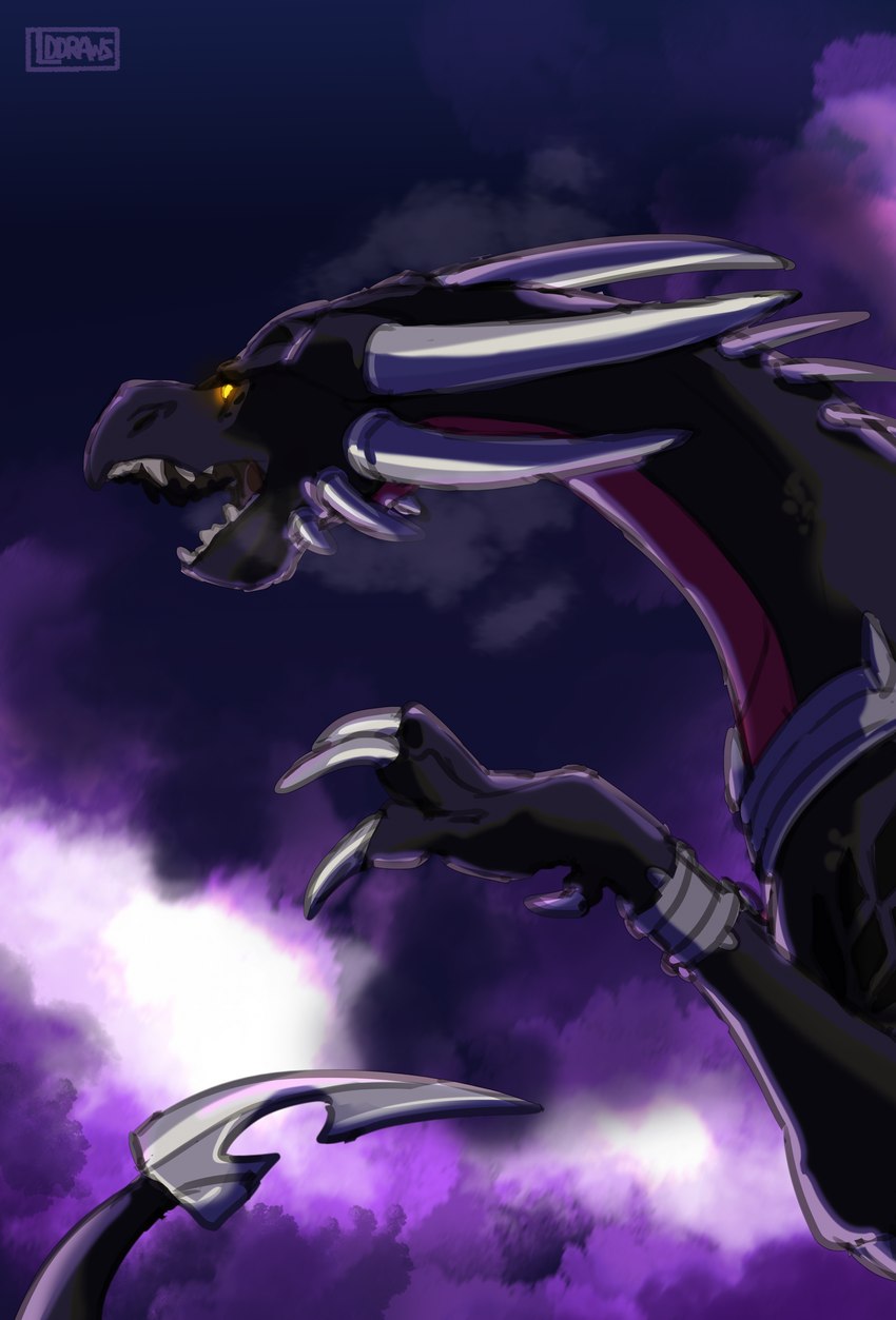 ambiguous_gender angry blade claws feral glowing glowing_eyes horn roaring smoke smoke_from_mouth solo tail tail_blade weapon_tail yellow_eyes lddraws activision mythology spyro_the_dragon the_legend_of_spyro cynder dragon mythological_creature mythological_scalie scalie hi_res sketch female_(lore)