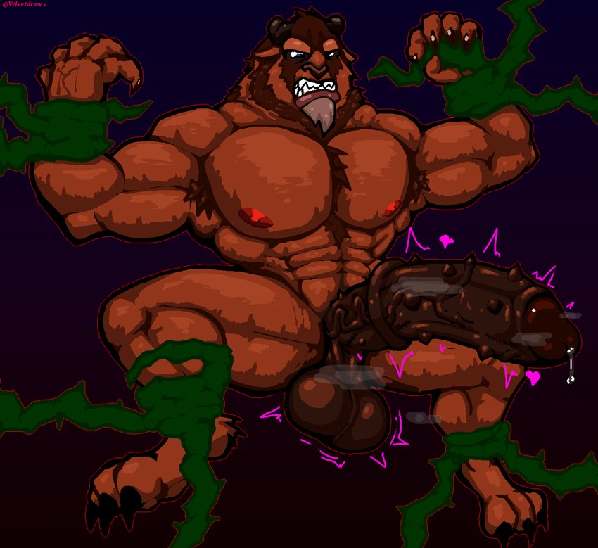 abs animal_genitalia anthro armpit_hair balls biceps big_balls big_muscles big_pecs big_penis body_hair chest_tuft equine_genitalia genitals huge_muscles hyper hyper_muscles male muscular pecs penis solo spiked_penis spikes spikes_(anatomy) tentacles trapped tuft vein veiny_muscles veiny_penis velvetdraw beauty_and_the_beast disney beast_(disney) hybrid absurd_res hi_res