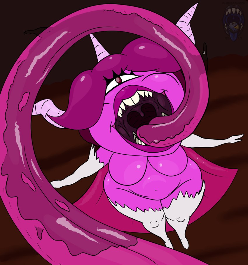 1_eye armwear belly big_breasts breasts buckteeth cape clothing elbow_gloves fangs featureless_breasts featureless_crotch female female_pred first_person_view gloves hair handwear horn humanoid_pred imminent_vore legwear lips long_tongue looking_at_viewer mouth_shot navel open_mouth oral_vore pink_body pink_hair prey_pov simple_background teeth thick_thighs thigh_highs tongue uvula vore wide_hips darkartist disney gravity_falls pyronica cyclops demon humanoid monster monstrous_humanoid digital_media_(artwork)