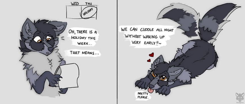 asking asking_another begging blep calendar circled circled_date circled_text cuddle_request dialogue excited female feral fluffy fluffy_chest fluffy_ears fluffy_tail heart_pair heart_symbol holidays looking_down looking_up lying lying_on_ground neck_tuft on_ground solo tail talking_to_another talking_to_self text tongue tongue_out tuft writing_on_calendar sorajona darja_(character) enfield comic english_text hi_res