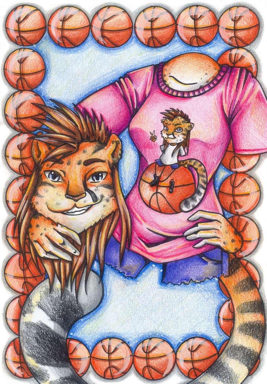 anthro basketball detachable detachable_head detached_hand female mohawk rayman_anatomy smile solo fake_elf rayman_(series) ubisoft felid feline mammal pantherine raypeople_(rayman) tiger 2016 hi_res traditional_media_(artwork)