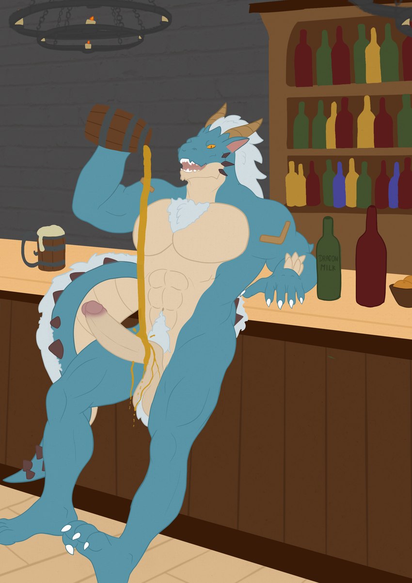 alcohol anthro beer beverage foreskin genitals inn male penis public public_place ryukori_(charosx) solo thehiddenperv mythology dragon elemental_creature elemental_dragon ice_dragon mythological_creature mythological_scalie scalie absurd_res hi_res