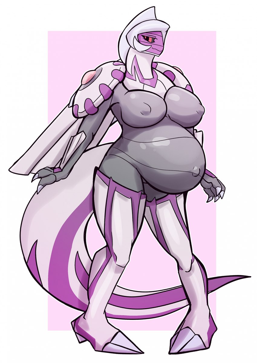 4_fingers anthro anthrofied belly big_belly big_breasts black_sclera breasts female fingers grey_body looking_at_viewer navel non-mammal_breasts outie_navel pregnant pregnant_anthro pregnant_female purple_body red_eyes simple_background solo standing white_body wide_hipped_female wide_hips dima_(artist) nintendo pokemon generation_4_pokemon legendary_pokemon palkia pokemon_(species) 2023 colored digital_media_(artwork) full-length_portrait hi_res portrait shaded