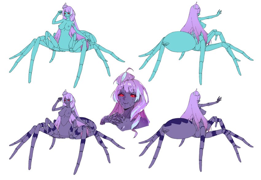 arthropod_abdomen big_breasts blue_body breasts claws exoskeleton female hair humanoid_pointy_ears long_hair multi_eye multicolored_body multicolored_exoskeleton nipples nude pointy_ears purple_body purple_exoskeleton purple_hair red_eyes solo two_tone_body two_tone_exoskeleton madiblitz european_mythology greek_mythology macross mythology mikumo_guynemer arachne arachnid arachnid_taur arthropod arthropod_taur humanoid spider spider_taur taur absurd_res hi_res