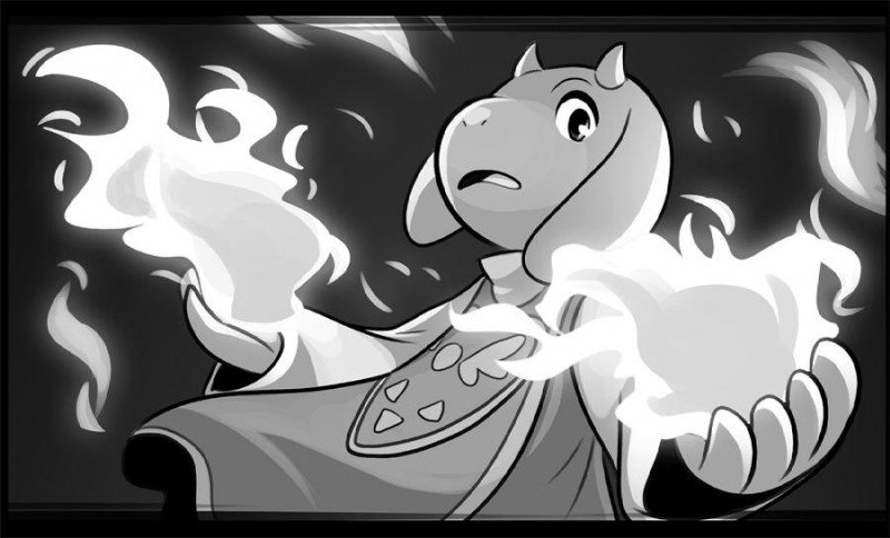 anthro clothing female fire horn open_mouth solo cubewatermelon undertale undertale_(series) toriel boss_monster_(undertale) bovid caprine mammal digital_media_(artwork) greyscale monochrome