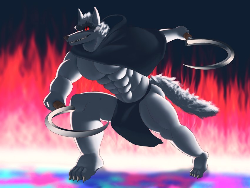 anthro black_nose fur grey_body grey_fur male muscular muscular_anthro muscular_male open_mouth solo redremy7 dreamworks puss_in_boots_(franchise) death_(puss_in_boots) canid canine canis mammal wolf 4:3 hi_res