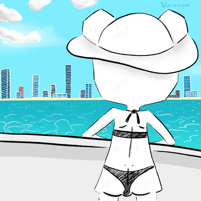 anthro bikini bikini_thong butt butt_cleavage city city_background clothing cloud cruise_ship female hat headgear headwear looking_away merchant_ship paper passenger_ship sea ship sky solo summer_hat swimwear two-piece_swimsuit vehicle water watercraft young warioanon cartoon_network the_amazing_world_of_gumball teri_(tawog) bear mammal paper_creature 1:1 sketch