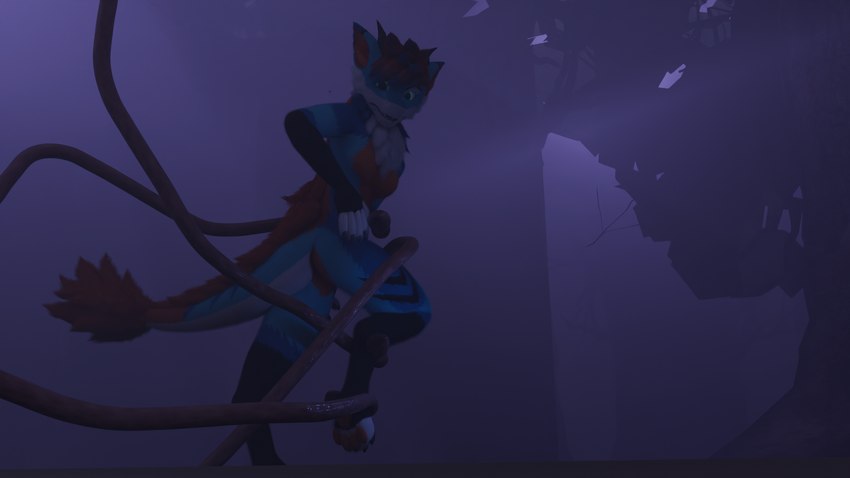 anthro capture dark female fluffy fog forest plant questionable_consent solo tail tail_tuft tentacles tree tuft fox_the_hyena mythology fyrne dragon mythological_creature mythological_scalie scalie 16:9 3d_(artwork) digital_media_(artwork) hi_res widescreen