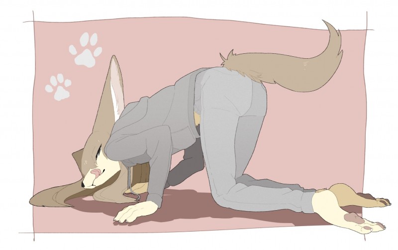 4_toes all_fours anthro ass_up barefoot bedroom_eyes black_nose bottomwear brown_hair claws clothed clothing denim denim_bottomwear denim_clothing feet female fluffy fluffy_tail footprint fully_clothed fur hair hoodie inner_ear_fluff jeans kemono licking licking_lips licking_own_lips long_ears looking_at_viewer narrowed_eyes pants pawpads pawprint pink_pawpads seductive self_lick snout soles solo tail tan_body tan_fur toes tongue tongue_out topwear tuft taracod canid canine fennec_fox fox mammal true_fox hi_res