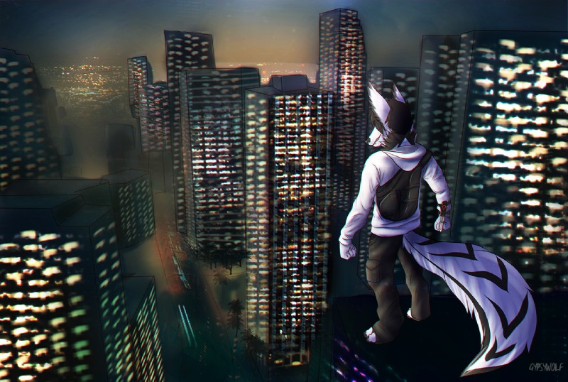 anthro backpack biped building city cityscape claws clothed clothing detailed_background downtown_miami fur hidden_blade high_place hoodie miami night paint palm_tree plant scenery sky skyscraper solo standing topwear tree urban weapon gypsywolf assassin's_creed ubisoft ark_dedran canid canine canis domestic_dog husky hybrid jex mammal nordic_sled_dog spitz 2016 digital_media_(artwork)