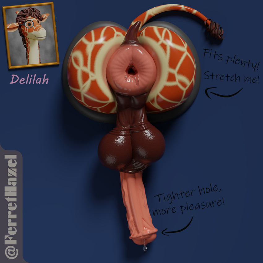 anal_fluids animal_genitalia animal_penis anthro anus balls big_anus big_balls big_butt big_penis bodily_fluids brown_balls brown_hair butt equine_genitalia equine_penis gaping gaping_anus genital_fluids genitals glistening glistening_anus glistening_balls glistening_genitalia gynomorph hair huge_anus huge_balls huge_penis intersex leaking_precum orange_body orange_eyes penis perineum photo photo_on_wall pink_anus pink_penis precum public_use puffy_anus rear_view simple_background tan_body text through_wall vein veiny_penis ferrethazel delilah_(ferrethazel) giraffe giraffid mammal 1:1 3d_(artwork) absurd_res digital_media_(artwork) english_text hi_res