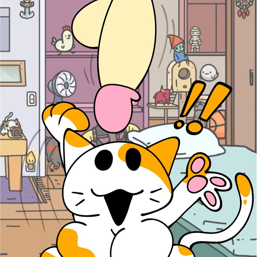 anthro duo female genitals humanoid_genitalia humanoid_penis male male/female mostly_offscreen_character offscreen_character penis playing short_stack swatting skeletonhearts kleptocats klepta_(skeletonhearts) felid feline kleptocat mammal 1:1 hi_res