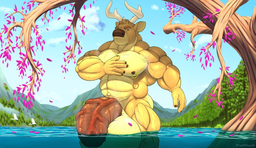 antlers balls bathing big_arms big_balls big_butt big_navel big_pecs big_penis big_vein butt cloud exhibitionism genitals horn huge_balls huge_penis lagoon lake landscape_background lips male mountain musclegut muscular musk musk_clouds musky_armpit musky_balls musky_penis navel nipple_piercing nipples outie_navel pecs penis piercing plant public public_nudity solo thick_arms thick_calves thick_fingers thick_leg thick_lips thick_neck thick_penis tree vein veiny_penis wet wet_balls wet_body wet_penis thedeernoah noah_(thedeernoah) deer mammal absurd_res hi_res