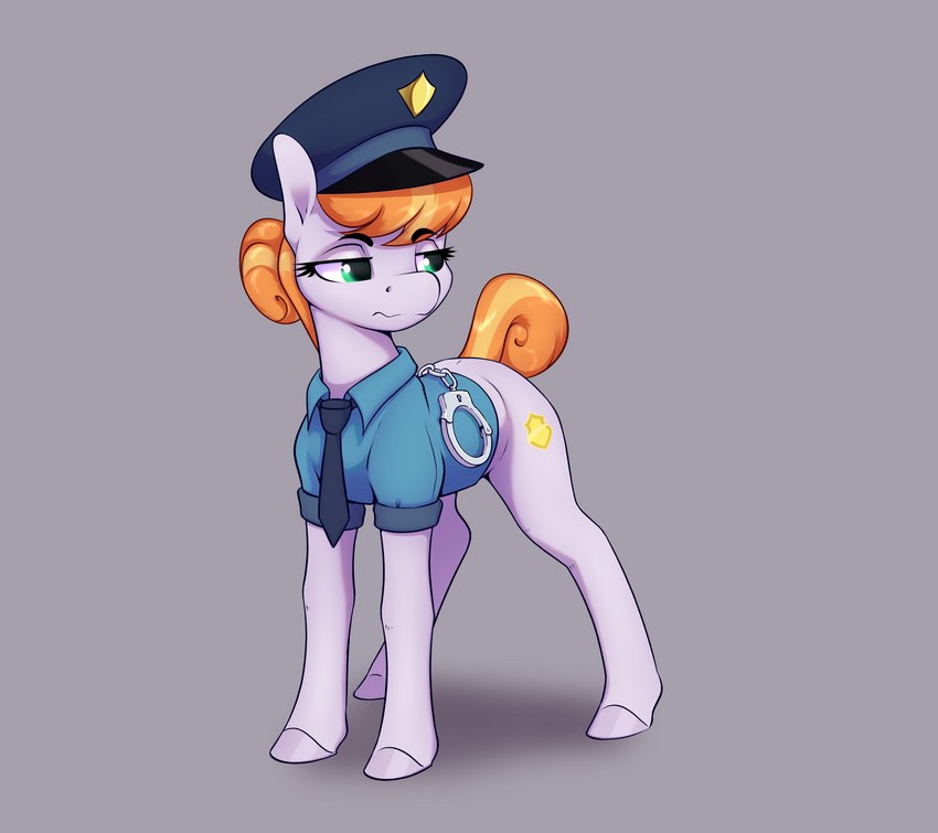 badge clothing cuff_(restraint) cutie_mark female feral handcuffs hooves metal_cuffs necktie police police_hat police_uniform restraints solo uniform aquaticvibes hasbro my_little_pony copper_top_(mlp) earth_pony equid equine horse mammal pony absurd_res hi_res