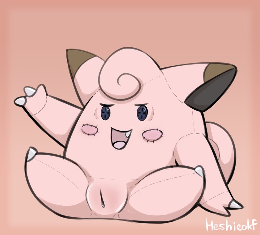 anthro female genitals pink_body plushie poke_doll presenting presenting_pussy pussy semi-anthro simple_background solo spread_legs spreading stitch_(sewing) heshieokf nintendo pokemon animate_inanimate clefairy generation_1_pokemon living_plushie pokemon_(species) hi_res signature