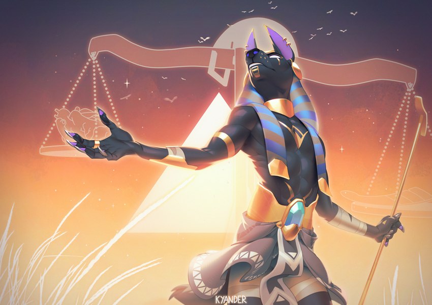 5_fingers abs anthro blue_nose clothed clothing day detailed_background fingers male outside sky solo kyander egyptian_mythology middle_eastern_mythology mythology anubis deity 2022 digital_media_(artwork)