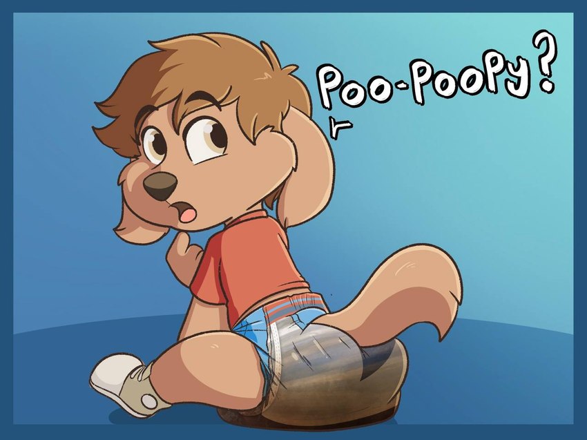 anthro clothed clothing diaper feces fur hair male pull-ups_(diaper) soiled soiled_diaper soiling solo text unclean_diaper used_diaper wearing_diaper young young_anthro baltnwolf canid canine canis domestic_dog mammal digital_media_(artwork) english_text