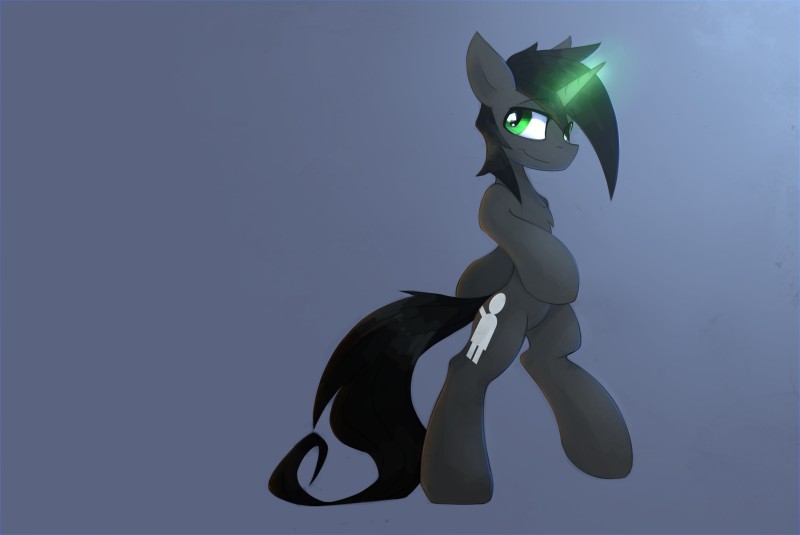 anthro black_hair cutie_mark featureless_crotch fur grey_body grey_fur hair hooves horn male nude simple_background smile solo queenbloodysky hasbro my_little_pony mythology fan_character equid equine mammal mythological_creature mythological_equine unicorn absurd_res hi_res