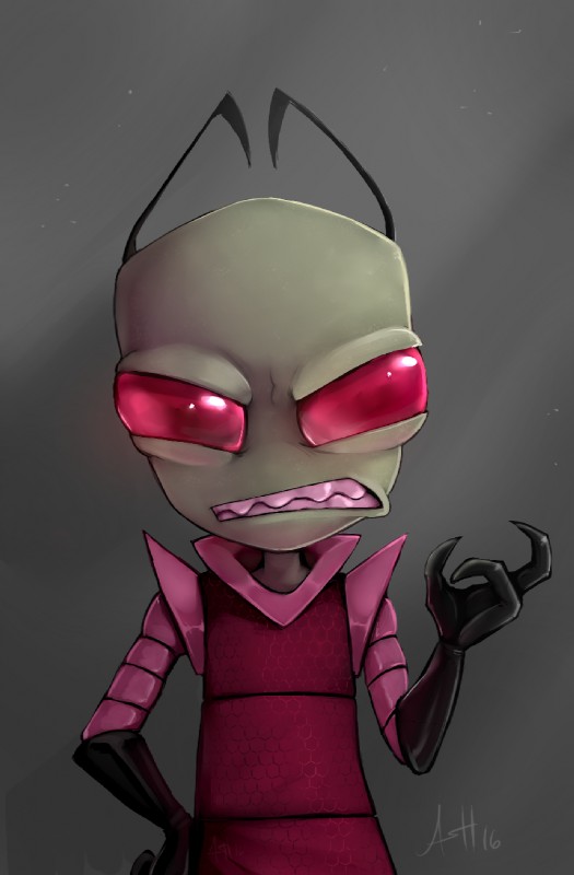 3_fingers antennae_(anatomy) clenched_teeth clothing fingers gloves green_body green_skin handwear irken_teeth male not_furry red_eyes solo teeth skeleion invader_zim nickelodeon zim_(invader_zim) alien alien_humanoid humanoid irken 2016 digital_media_(artwork) hi_res shaded signature