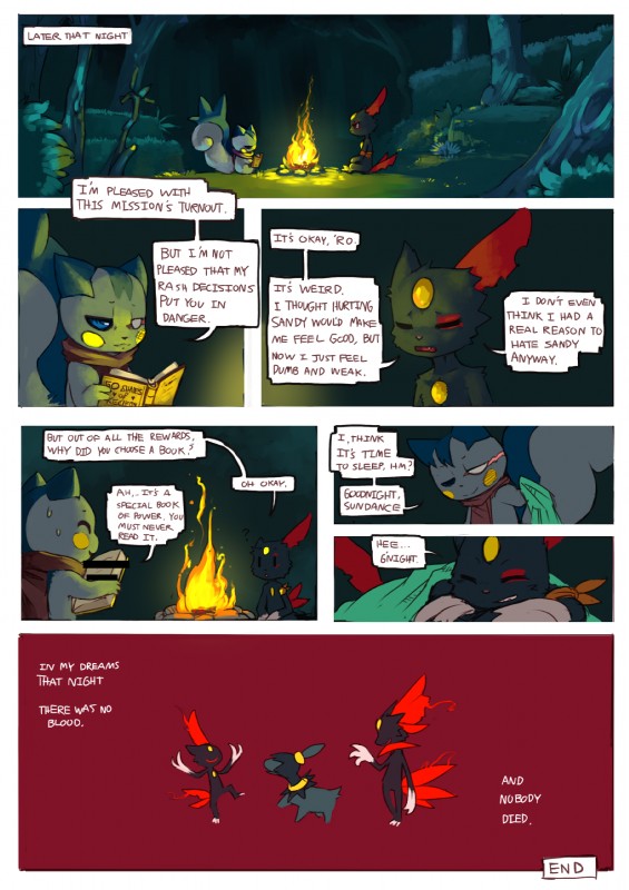 ambiguous_gender book campfire censor_bar censored_text detailed_background dialogue fire forest male night outside plant red_background scar scarf simple_background text tree sheer_(artist) nintendo pmd-e pokemon rowanhardt sandy_(pmd-e) slasher_(pmd-e) sundance_(sheer) deino generation_2_pokemon generation_4_pokemon generation_5_pokemon mammal mustelid pachirisu pokemon_(species) rodent sciurid sneasel weavile censored comic english_text hi_res