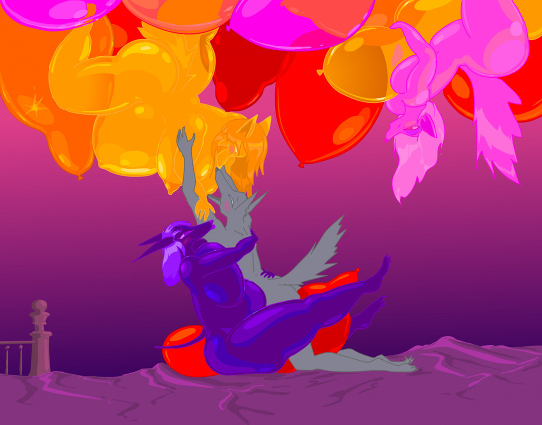 anthro balloon bed female floating furniture group group_sex inflatable latex male orgy sex thatwasunfortunate animate_inanimate canid canine canis jackal living_balloon living_inflatable mammal