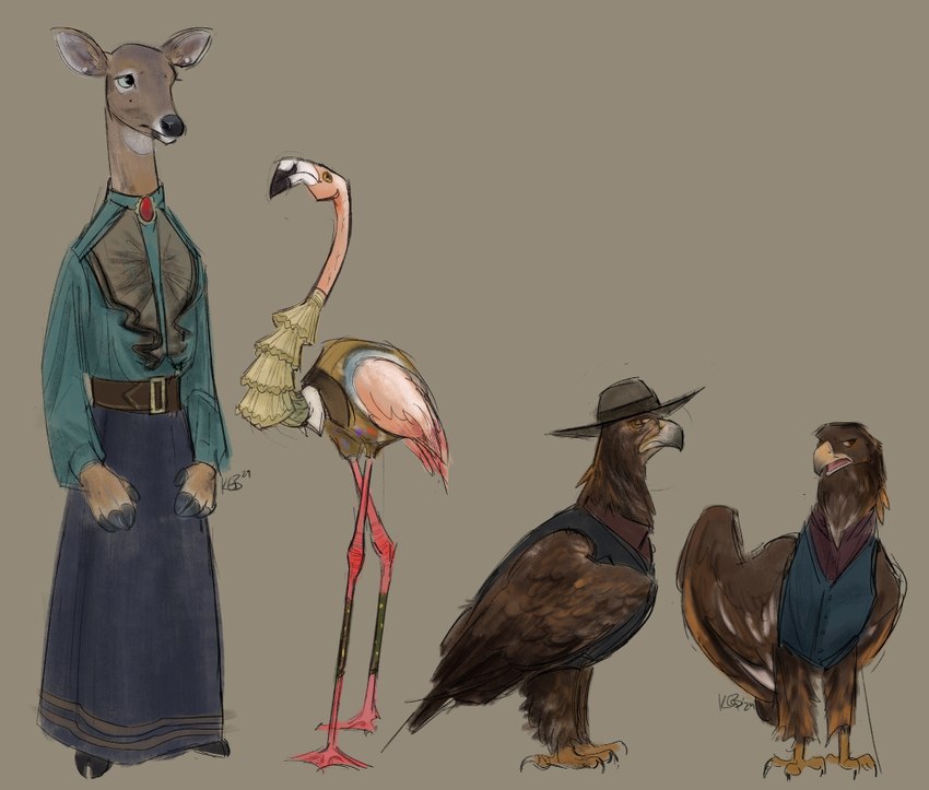 alternate_species anthro beak biped clothed clothing feathered_wings feathers female feral furrification group hat headgear headwear male wings abovesn4kes red_dead_(series) rockstar_games charles_chatenay eagle_flies mary_linton rains_fall accipitrid accipitriform avian bird deer eagle flamingo mammal 2024