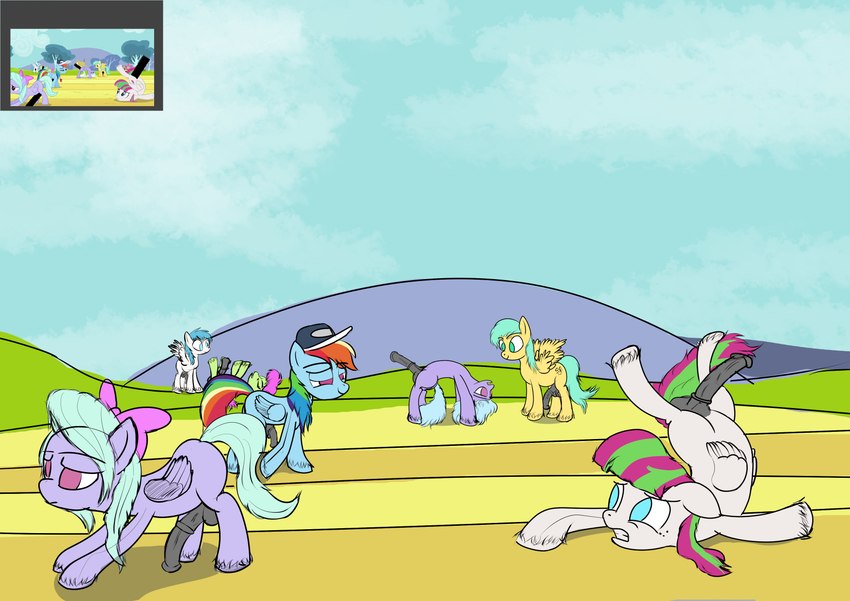 feral genitals group gynomorph intersex penis quadruped jakepankeke friendship_is_magic hasbro my_little_pony cloud_chaser_(mlp) flitter_(mlp) rainbow_dash_(mlp) equid equine horse mammal pony absurd_res hi_res