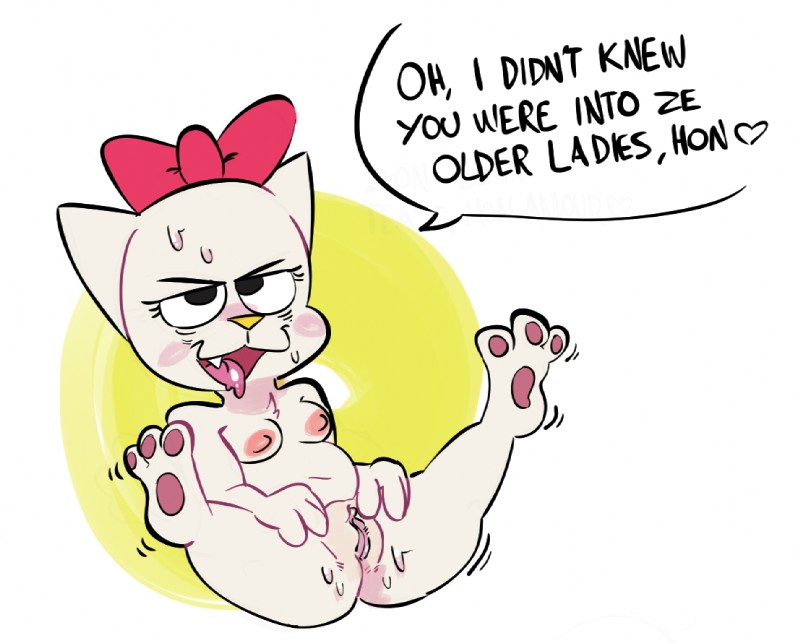 3_toes anthro blush bodily_fluids breasts feet female fur genital_fluids genitals hindpaw nipples nude open_mouth pawpads paws pussy simple_background smile solo spreading sweat text toes vaginal_fluids white_body white_fur electricplasmid hello_kiki hello_kitty_(series) les_kassos sanrio hello_kitty_(character) domestic_cat felid feline felis mammal 2017 english_text