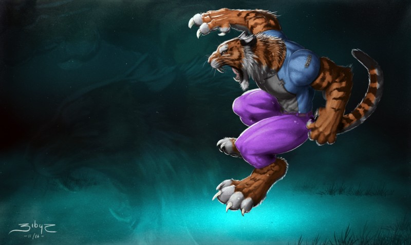 anthro chasing claws clothed clothing fangs fur grass male night orange_body orange_fur plant solo star stripes teeth white_body white_fur blacktigerr felid mammal pantherine siberian_tiger tiger werecreature werefelid werepantherine weretiger hi_res smaller_version_at_source