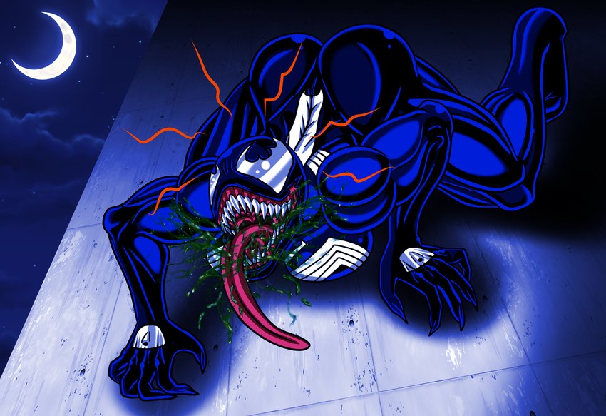 big_breasts big_butt blue_body bodily_fluids breasts butt claws climbing_wall cloud colored_saliva emblem empty_eyes female green_saliva long_tongue moon muscular night not_furry nude saliva sharp_teeth solo spider_sense star teeth tongue tongue_out unusual_bodily_fluids unusual_saliva tasuku13 marvel she-venom venom_(marvel) alien alien_humanoid humanoid symbiote alternate_version_at_source hi_res