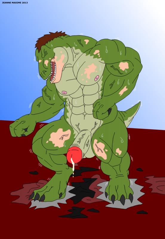 abs anthro athletic balls biceps big_muscles big_penis biped bodily_fluids brown_hair claws clothed clothing cum cum_string erection eyes_closed fangs flexing genital_fluids genitals green_body green_skin growth hair humanoid_genitalia humanoid_penis leaking male muscular muscular_anthro muscular_male nipples nude open_mouth pecs penis pose precum presenting scales solo standing sweat tail teeth toe_claws tongue topless torn_clothing transformation vein veiny_penis maxime-jeanne dinosaur human mammal prehistoric_species reptile scalie theropod tyrannosaurid tyrannosauroid tyrannosaurus tyrannosaurus_rex 2013 absurd_res hi_res