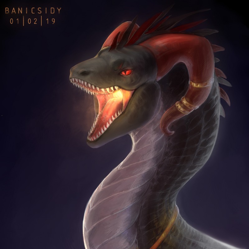 feral horn open_mouth red_eyes solo spines teeth tongue banicsidy mythology dragon mythological_creature mythological_scalie scalie 1:1 2019 digital_media_(artwork) hi_res