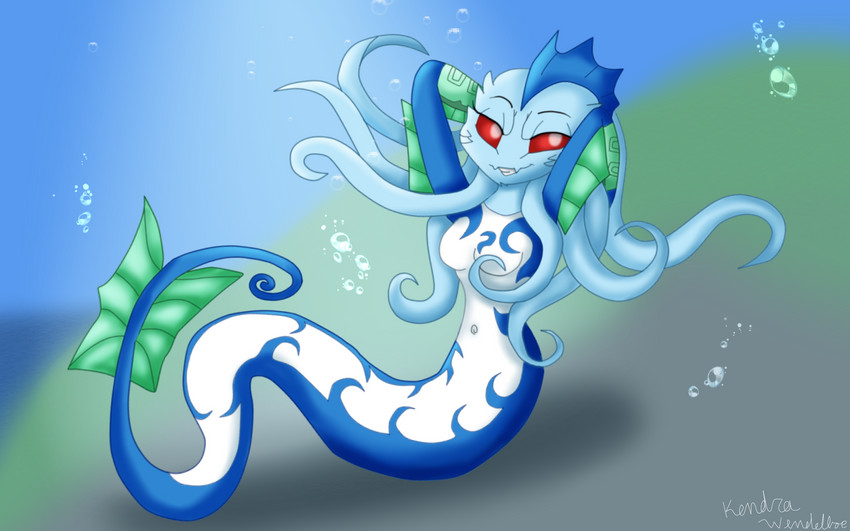 anthro blue_body breasts featureless_breasts female fin mermaid_tail pose pseudo_hair red_eyes smile solo split_form tentacle_hair tentacles underwater water kendratheshinyeevee jackie_chan_adventures bai_tza marine merfolk water_demon 16:10 hi_res pinup widescreen