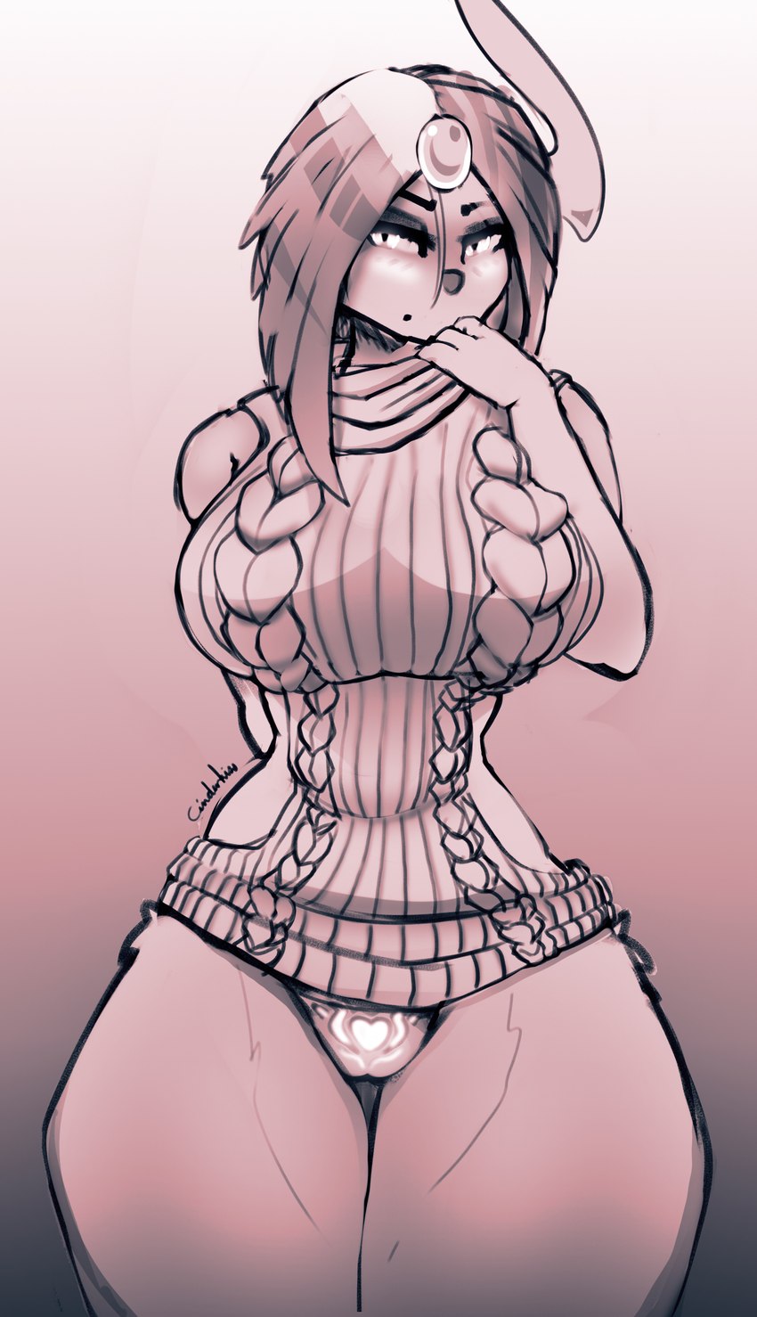 anthro biped blush clothing female forehead_gem gem hair heart_pattern looking_at_viewer panties solo underwear wide_hips sajik nintendo pokemon valyra_(sajik) absol entity generation_3_pokemon hybrid pokemon_(species) absurd_res digital_media_(artwork) hi_res monochrome portrait three-quarter_portrait