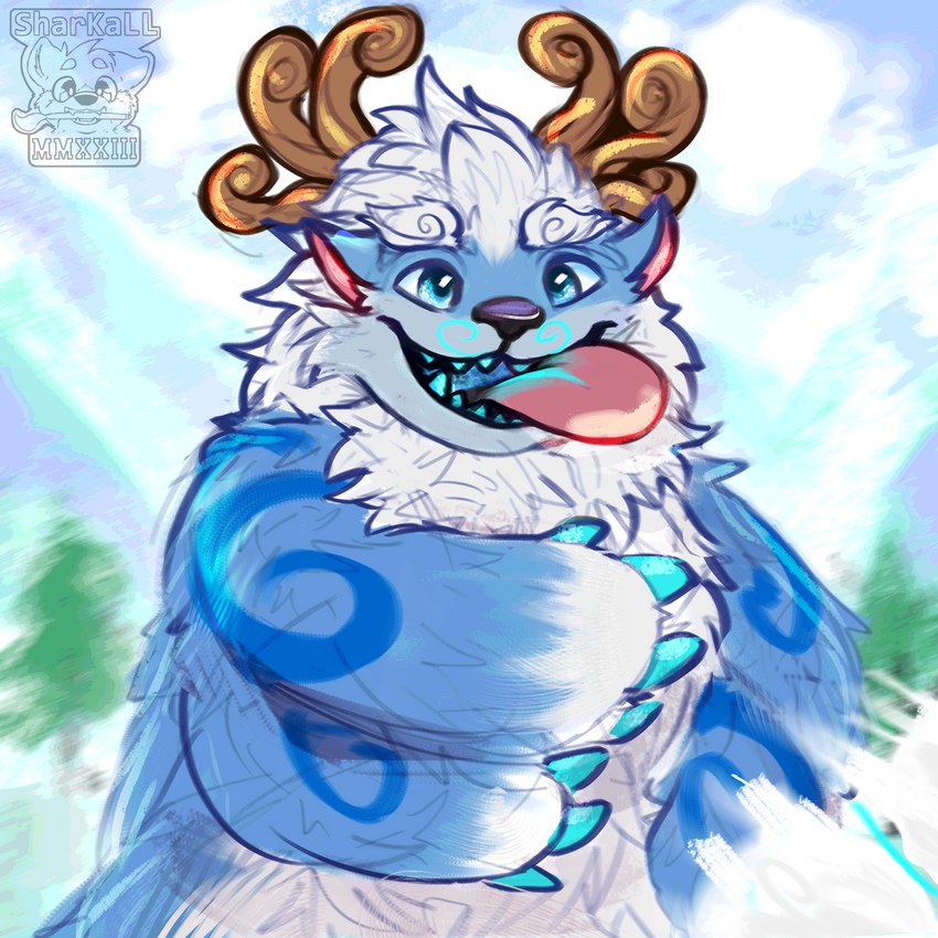 blue_body blue_fur fluffy fur hug tongue tongue_out league_of_legends riot_games tencent willump_(lol) yeti 1:1 absurd_res hi_res