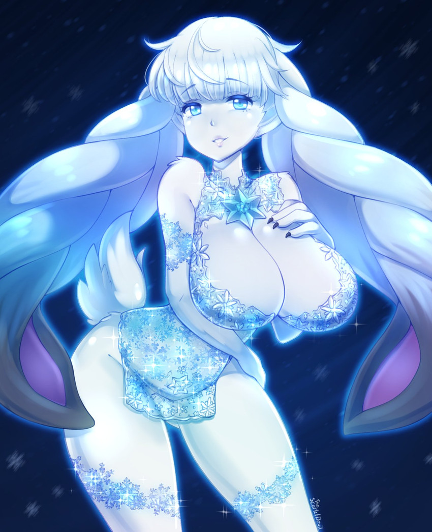 big_breasts blue_eyes breasts clothed clothing core dress female hair looking_at_viewer no_underwear scut_tail short_tail simple_background smile solo tail white_hair thescarletdevil xenoblade_(series) xenoblade_chronicles_2 dahlia_(xenoblade) animal_humanoid blade_(xenoblade) humanoid lagomorph lagomorph_humanoid leporid_humanoid mammal mammal_humanoid rabbit_humanoid hi_res