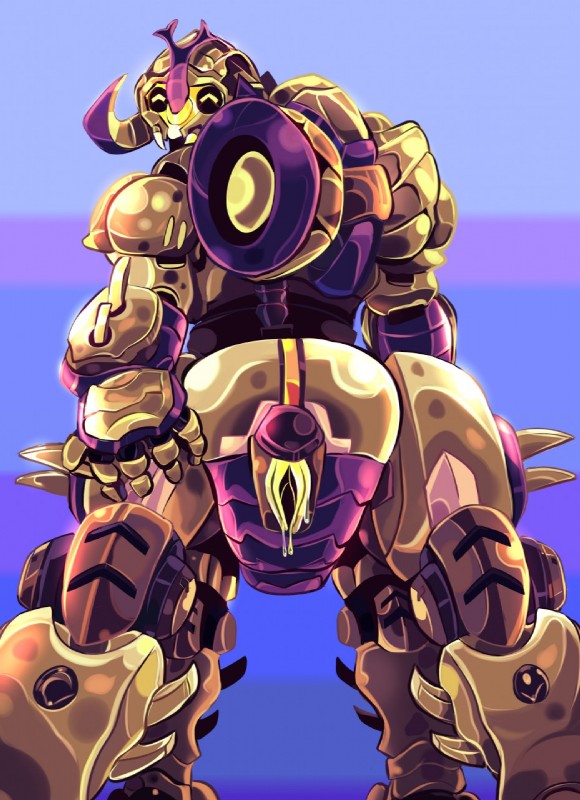 bodily_fluids female genital_fluids genitals hand_on_butt horn machine not_furry presenting pussy simple_background solo spreading vaginal_fluids artsyrobo blizzard_entertainment overwatch orisa_(overwatch) omnic robot taur 2017 digital_media_(artwork) hi_res