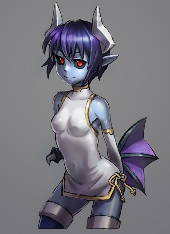 asian_clothing black_hair black_sclera blue_body blue_skin chinese_clothing chinese_dress clothing dress east_asian_clothing female hair horn humanoid_pointy_ears looking_at_viewer not_furry pointy_ears red_eyes smile solo standing emboss0320 humanoid 2015 hi_res